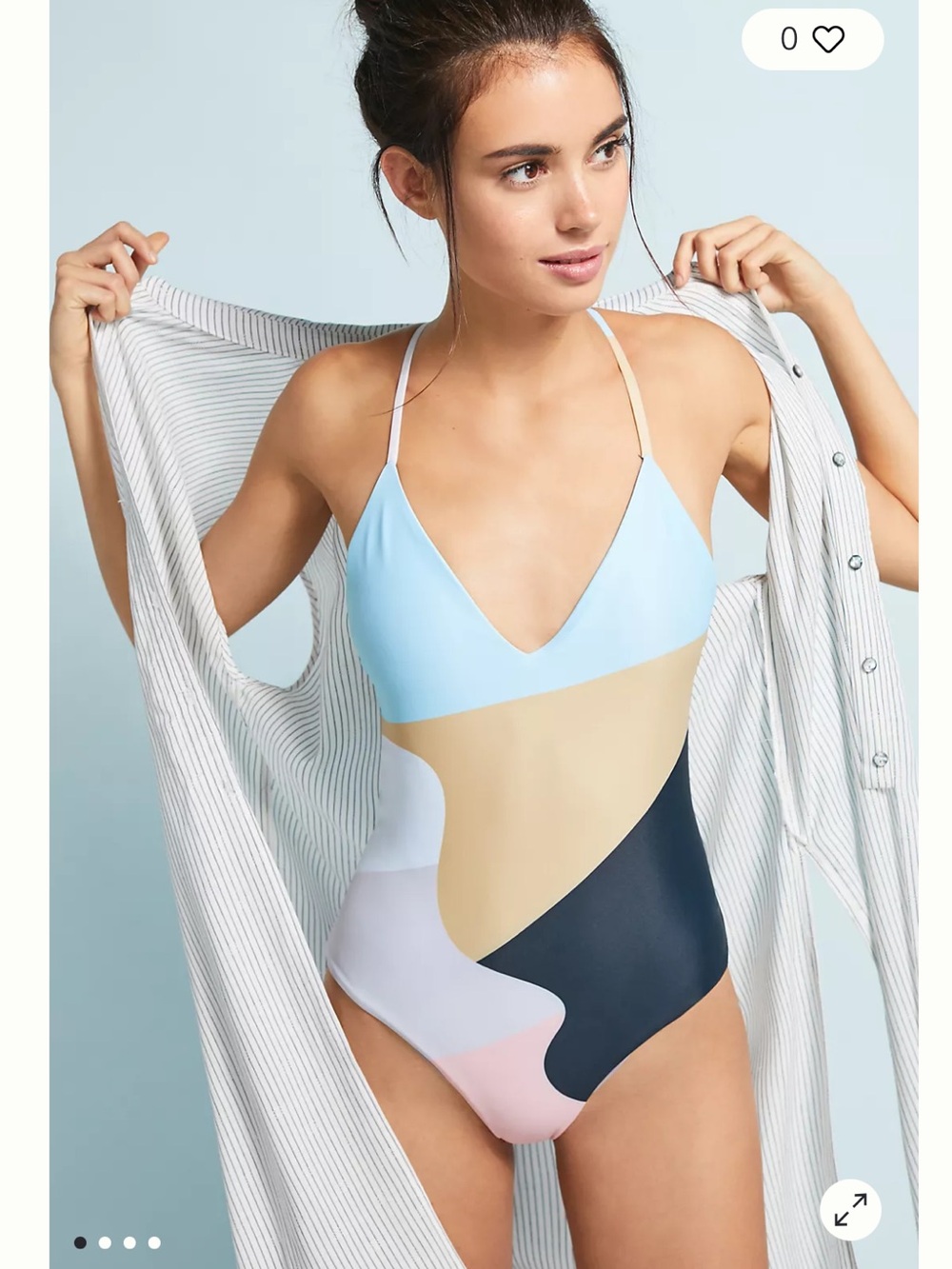 Mara Hoffman Colorblock One-Piece Swimsuit in Light Blue, Beige, Navy and Pink